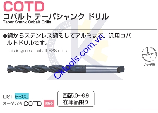 Mũi khoan Nachi COTD 10.0, Mũi khoan Nachi List 6602 10.0, Mũi khoan L6602 10.0, Mũi khoan inox L6602 10.0, Mũi khoan inox chuôi côn L6602 10.0